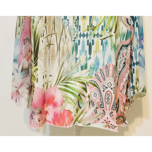 Chico's Women Size 1 US (M) Magnificent Florals Tropical Print Blouse Boho Beach - Picture 5 of 14
